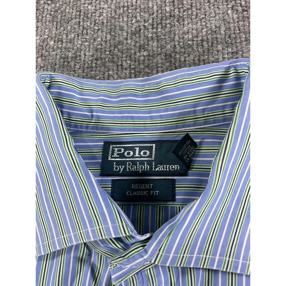 Polo Ralph Lauren Regent Classic Fit Dress Shirt 17.5 36/37 Blue Stripe Long Sle